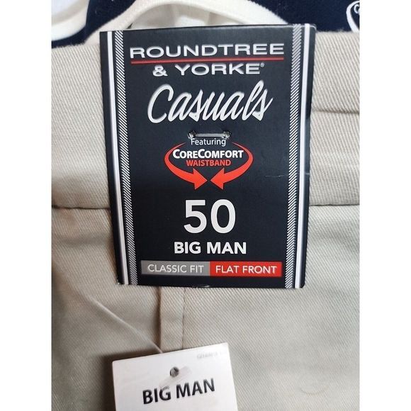 Roundtree & Yorke 50 Big Flat Front Washed Cotton 9" Inseam Shorts Khaki - Picture 2 of 8